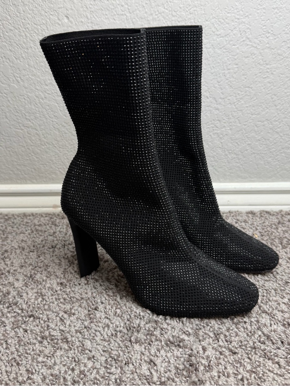 ALDO Rhinestone Sock Boots Women 7 Black Sparkly Block Heel  Booties